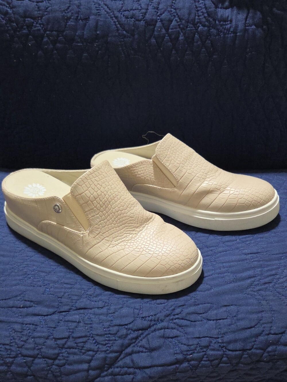 Yellow Box Meredith Croc-Texture Slip-On Mules